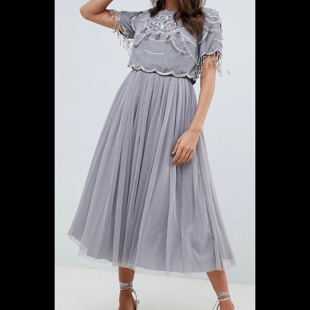 ASOS DESIGN embellishment tulle midi dress, Size 4
